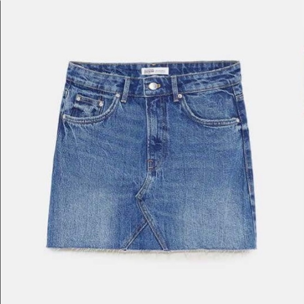Zara high waisted medium wash denim miniskirt